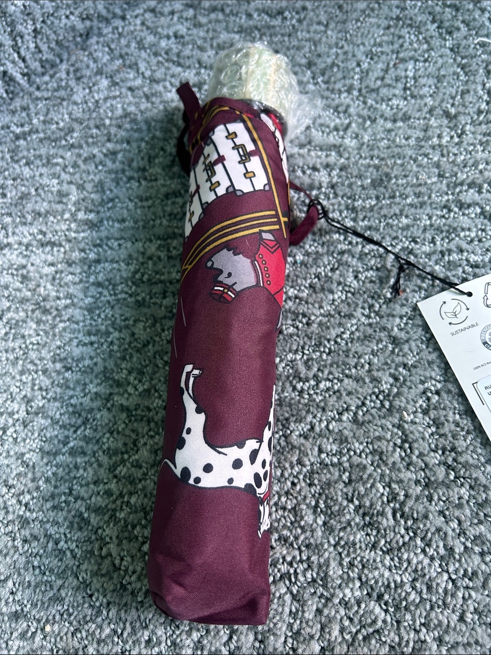 RADLEY LONDON  Bell Boy  Maroon and White Dog-Print Foldable Umbrella